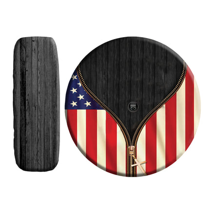 Petthouse | Customized Photo Golden Retriever Spare Tire Cover American Flag Tire Protector Patriot Theme