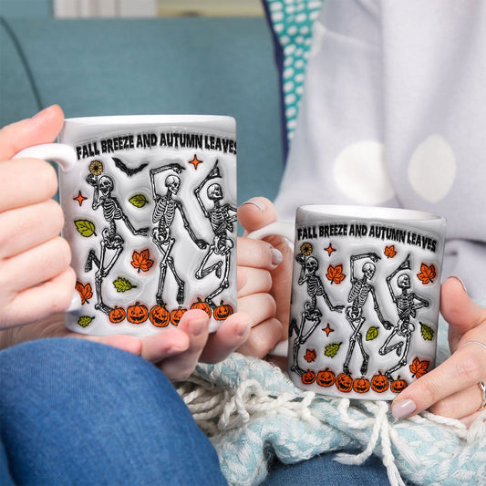 Petthouse | Fall Breeze And Autumn Leaves Mug, Skeleton Dancing 3d Inflated Effect Printed Mug