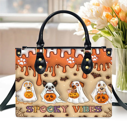 Petthouse | Spooky Dog 3d Print Leather Handbag, Halloween Dog Mom Gift Handbag, Halloween Spooky Mom Dog Wallet Bag