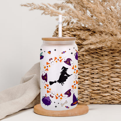 Petthouse | Halloween Vibes Glass Can, Witch Halloween Glass Cup, Cute Ghost Ice Coffee Cup, Halloween Gift