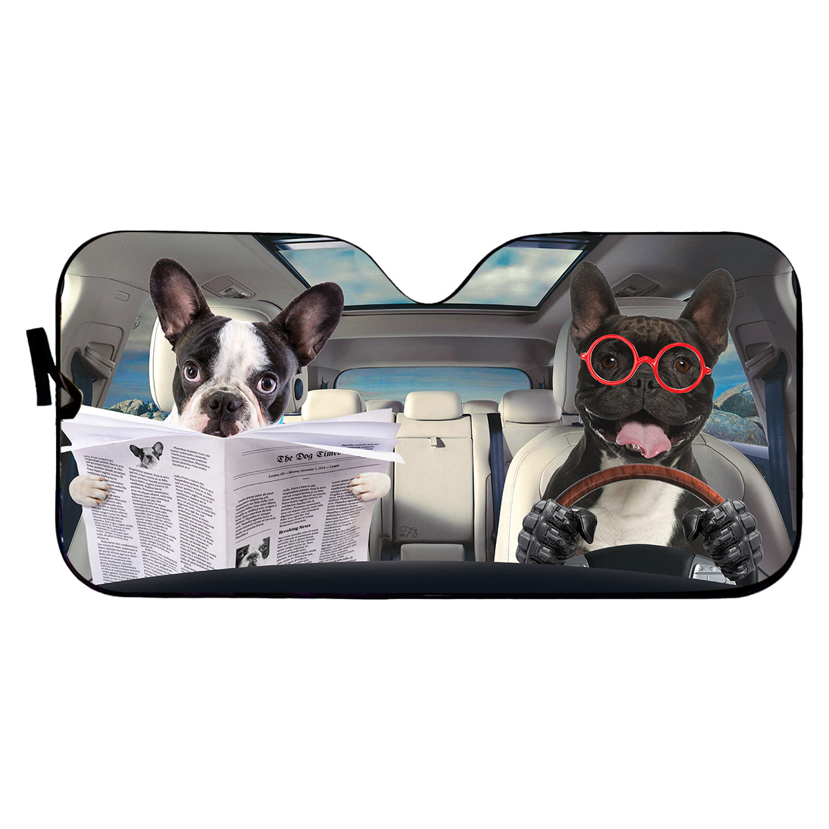 Petthouse | Funny Dog Sunshade French Bulldog Reading Newspaper Windshield Sun Shade Sun Visor