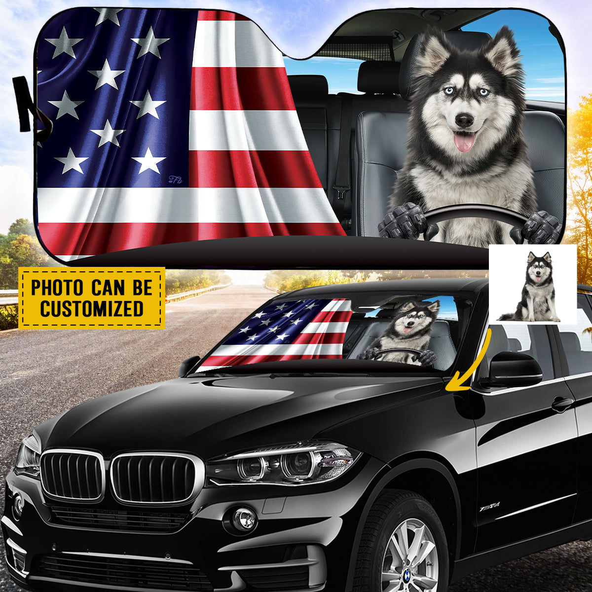 Petthouse | Dog Windshield Sun Shade Customized Gift Siberian Husky Dog Driver Car Sunshade Dog Sunshade