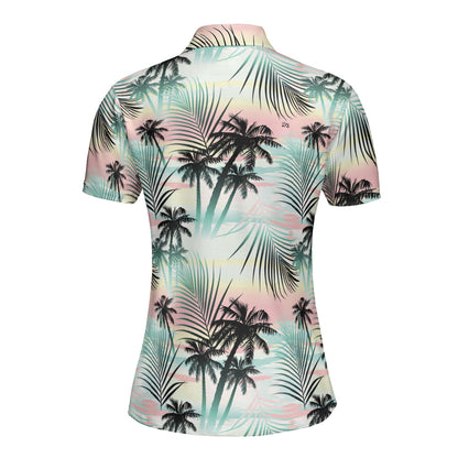 Petthouse | Tropical Palm Tree Pattern Polo Shirt Summer Beach Sport Shirt Summer Vacation Gifts Mommy Gift Idea