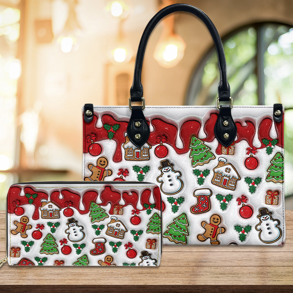 Petthouse | 3d Print Christmas Vibes Handbag With Handle & Wallet, Christmas Gift For Her, Christmas Accessories