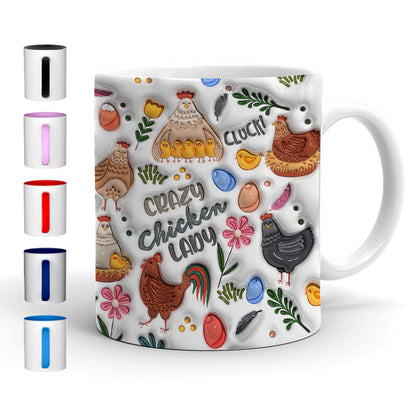 Petthouse | Crazy Chicken Lady Mug, Chicken Lady 3d Inflated Print Mug, Chicken Farm Mug, Chicken Lover