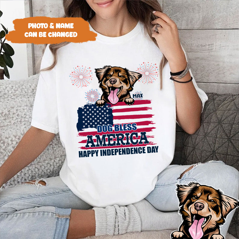 Petthouse | Custom Dog Bless America Shirt, Happy Independence Day, 4th Of July Dog Shirt, Dog Lovers