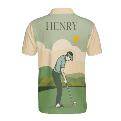 Petthouse | Customized Vintage Golfer Man In Field Polo Shirt Summer Sports Golfing Lover Men Polo Dad Gift