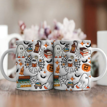 Petthouse | Ghost Reading Book Ceramic Mug, Halloween Coffee Mug, Bookish Ghost Mug, Spooky Vibes