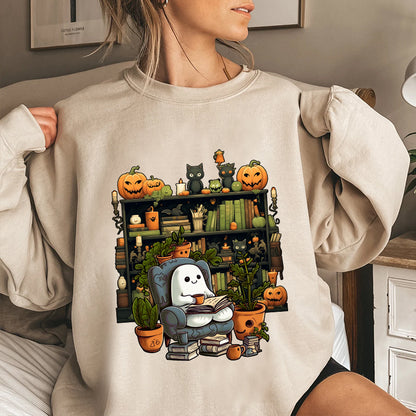 Petthouse | Ghost Reading Book Halloween Shirt, Librarian Ghost Halloween, Ghost Boo Reading Shirt