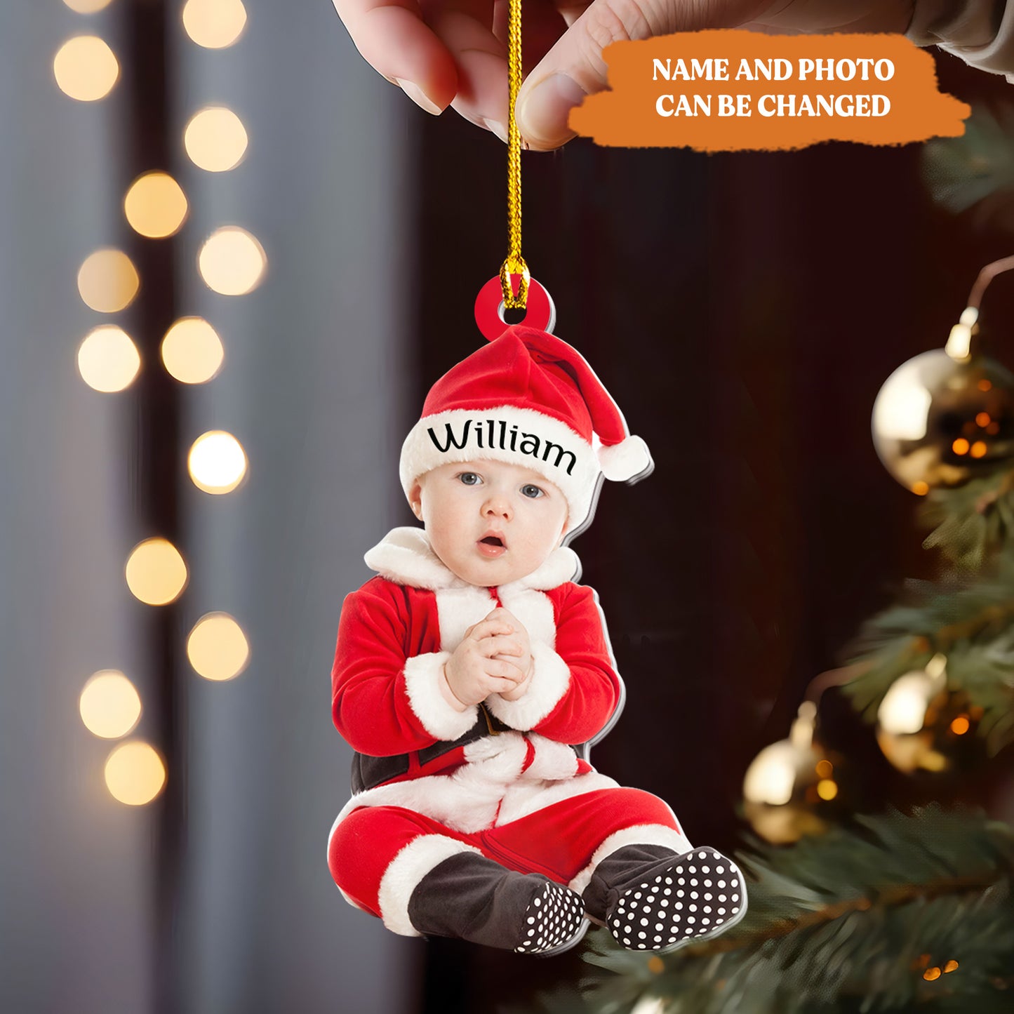 Petthouse | Customized Baby Photo With Name Christmas Ornament, Baby Face Photo First Christmas