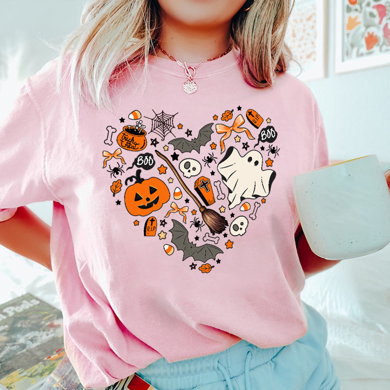 Petthouse | Cute Halloween Tshirt, Halloween Doodles Hearth Shirt Gift For Halloween Moms Shirt