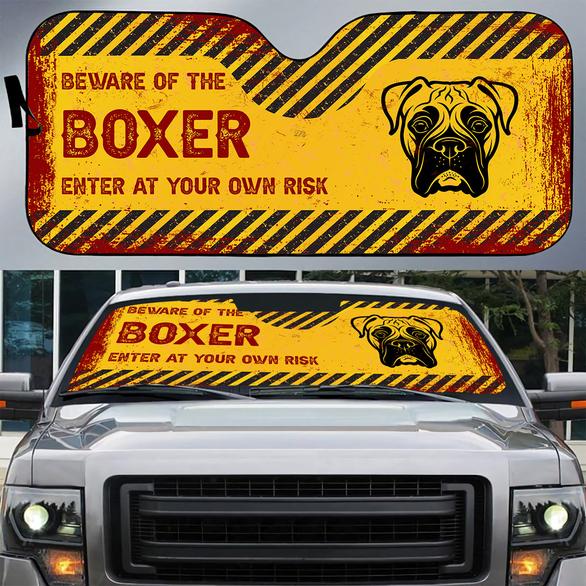 Petthouse | Beware Of The Boxer Dog Car Sun Shade Windshield Dog Head Car Auto Sun Shade Dog Lover