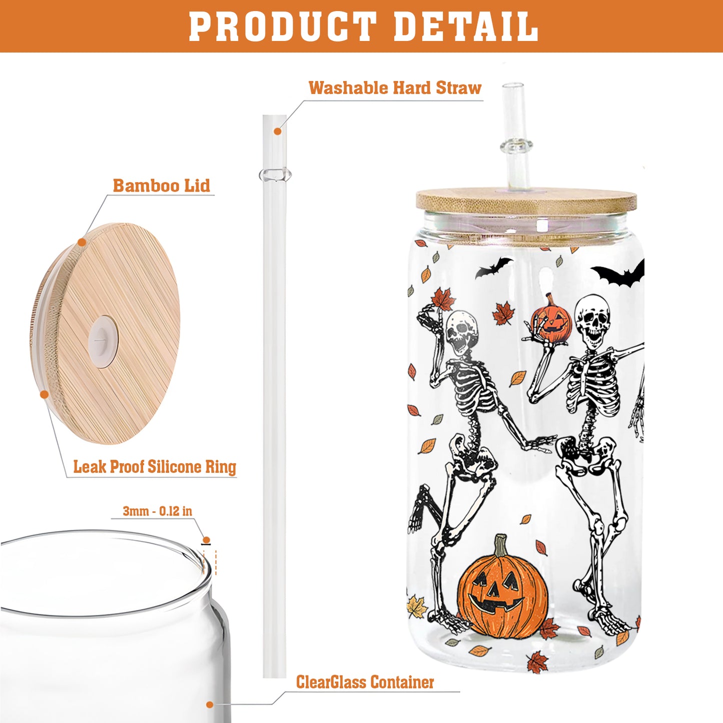 Petthouse | Skeleton Dancing Halloween Glass Can, Skeleton Halloween Iced Coffee Cup, Skeleton Dance Fall