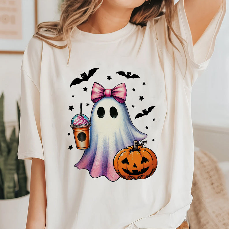 Petthouse | Halloween Ghost Shirt, Retro Ghost Coffee Pumpkin Halloween Shirt, Cute Ghost Coffee