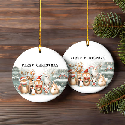 Petthouse | Baby First Christmas Ornament, Personalized Woodland Creatures Ceramic Ornament, Xmas Gift