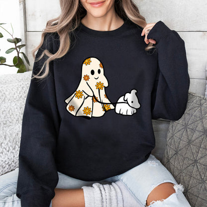 Petthouse | Funny Halloween Ghost Dog Walker Shirt, Cute Spooky Dog Shirt, Ghost And Dog Walking