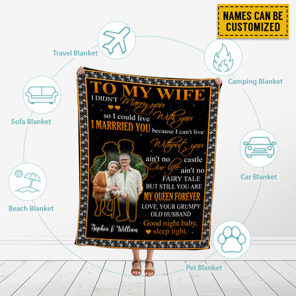 Petthouse | Personalized Name To My Wife Throw Blanket, Wedding Anniversary Blanket, Old Couple Travel Blanket