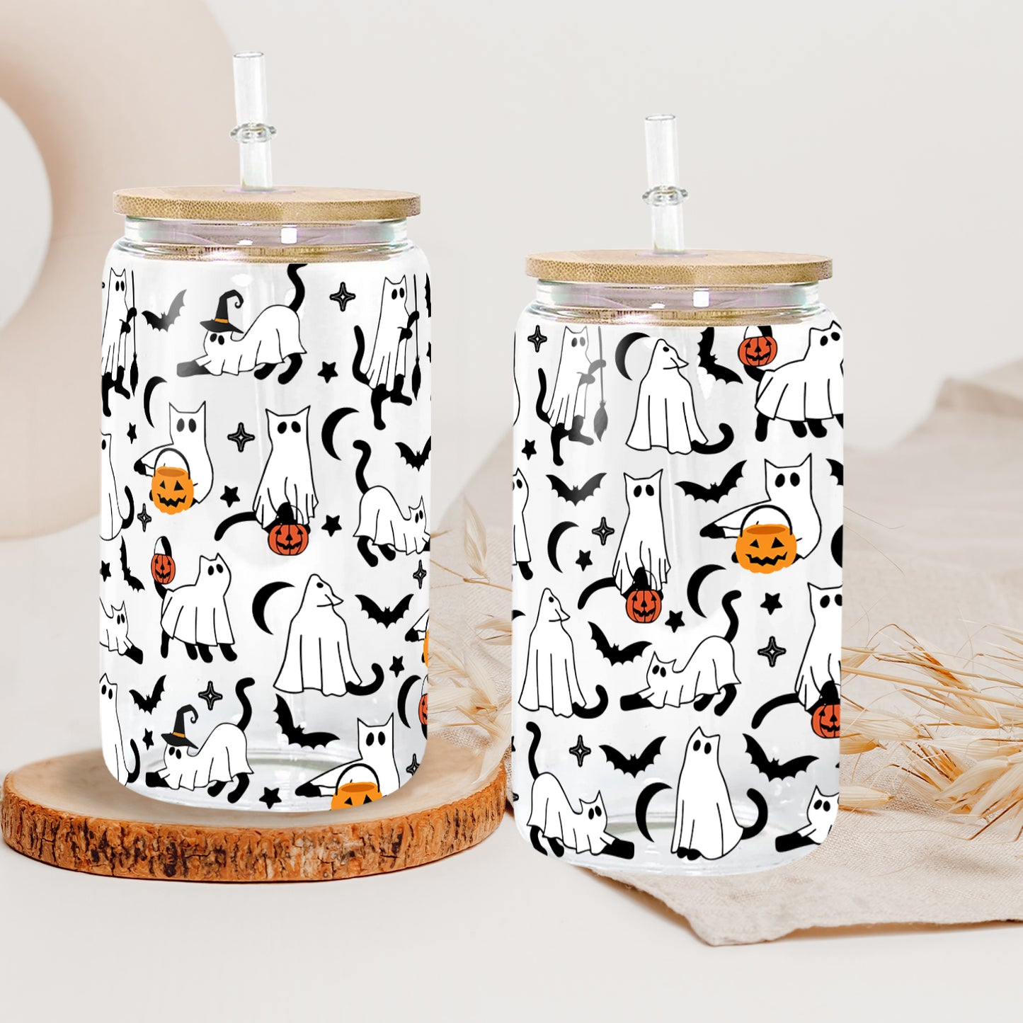 Petthouse | Ghost Cat Glass Can, Boo Ghost Cat Cup, Ghost Cat Spooky Vibes Mug, Ghost Cat Coffee Mug