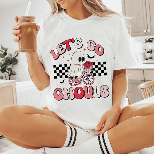 Petthouse | Let's Go Ghouls Boo Cycling Shirt, Retro Cute Ghost Halloween Shirt, Girls Halloween