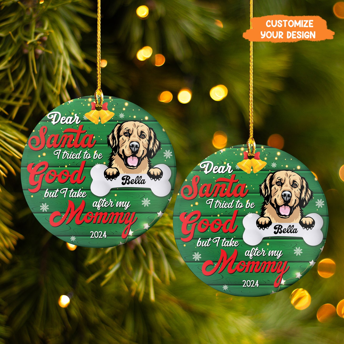 Petthouse | Personalized Dog Christmas Ornament, Dear Santa I Tried To Be Good, Dog Mama Ornament