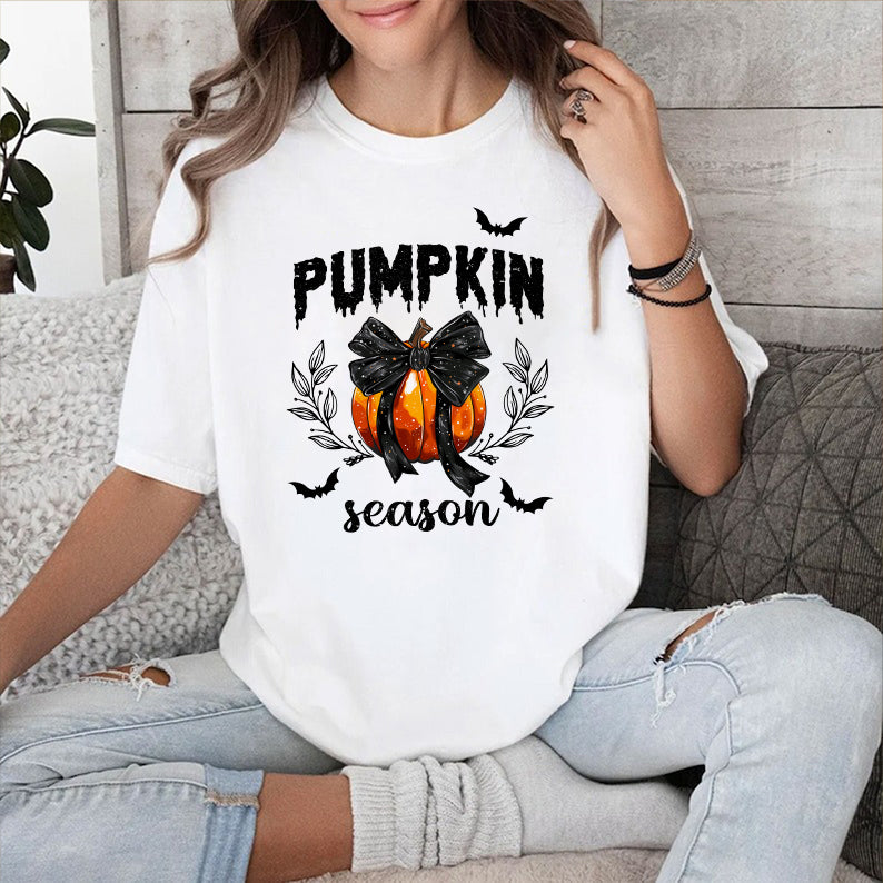 Petthouse | Coquette Pumpkin Season Shirt, Fall Pumpkins Coquette Black Bow, Spooky Season Fall Autumn Gift