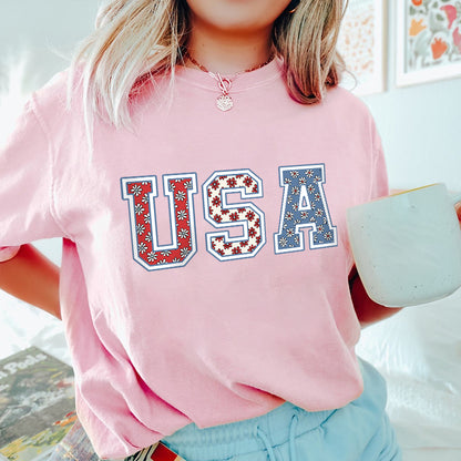 Petthouse | 4th Of July Usa Floral Flowers Shirt, Independence Day Women Tee