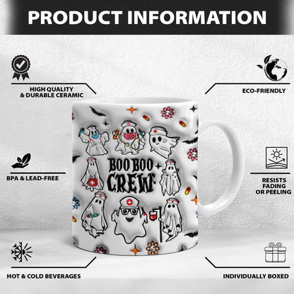 Petthouse | Boo Boo Crew Inflated Effect 3d Mug, Nurse Coffee Mug, Nurse Halloween Mug, Ghost Spooky