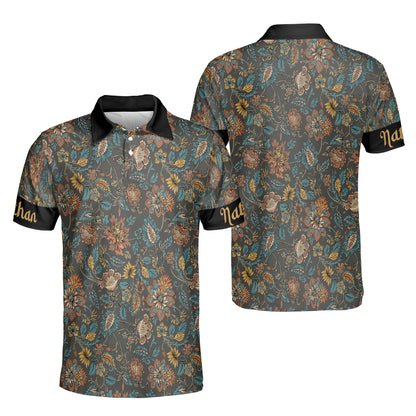 Petthouse | Personalized Indian Paisley Floral Seamless Pattern Polo Shirt Flowers Art Vintage