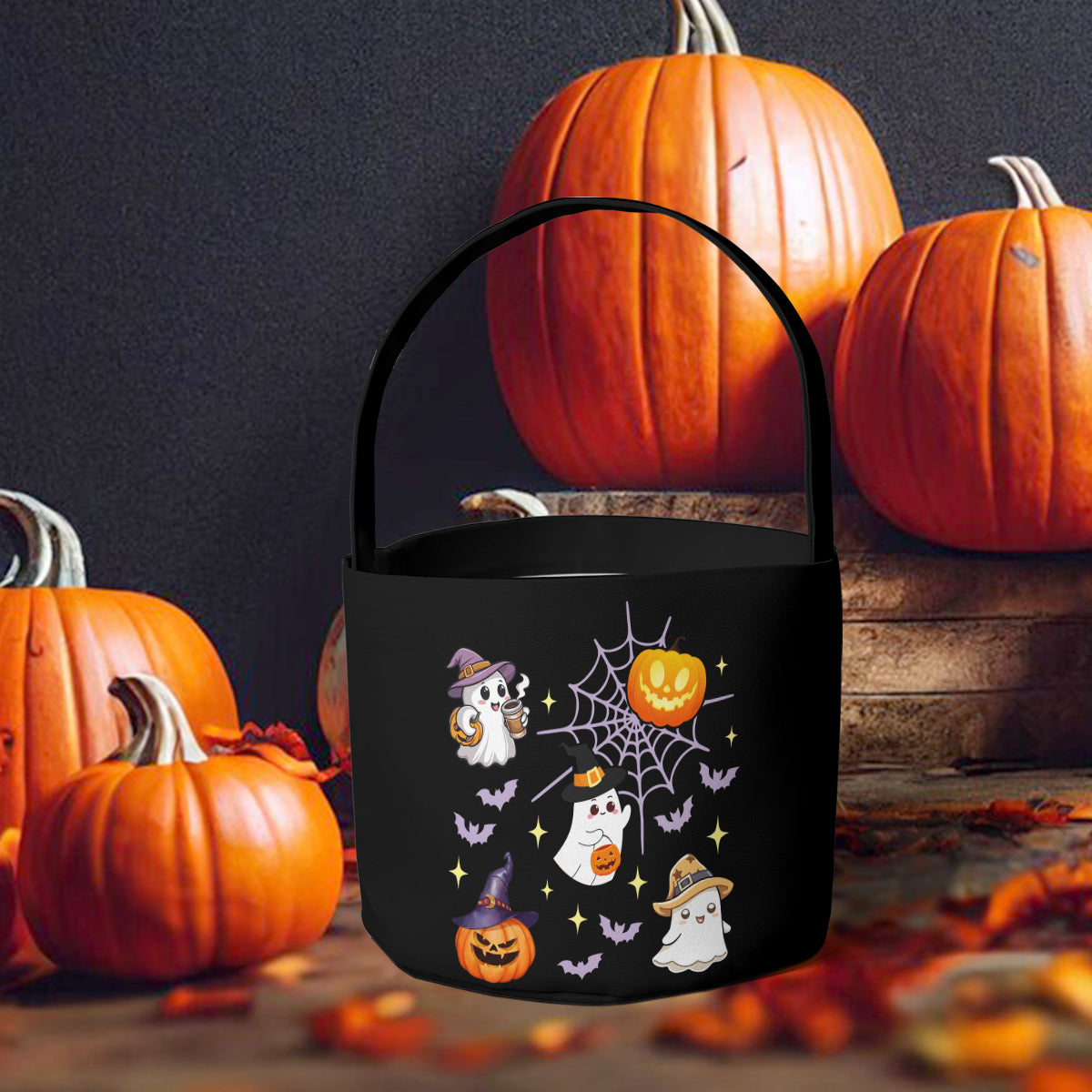 Petthouse | Custom Halloween Trick Or Treat Bag, Pumpkin And Ghost, Kids Name Trick-or-treat Candy Basket