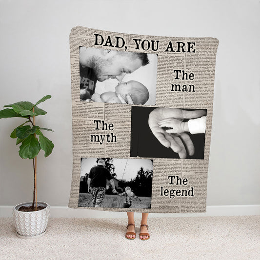 Petthouse | Custom Photo Father's Day Fleece Blanket, Dad You Are The Man The Myth The Legend, Gift For Dad Granddad