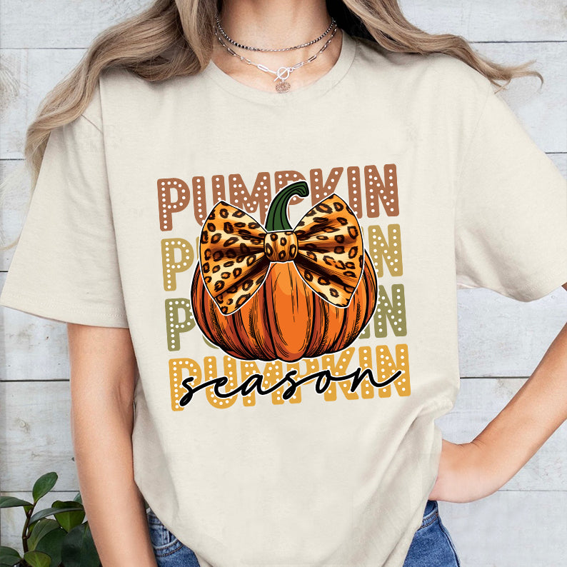 Petthouse | Pumpkin Season Leopard Bow Shirt, Fall Coquette Shirt, Fall Girl Pumpkin Season Shirt