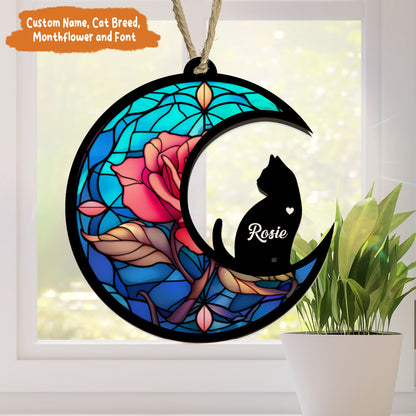 Petthouse | Custoomized Monthflower Pet Memorial Suncatcher, Loss Of Pet Sympathy, Cat Windows Hangings