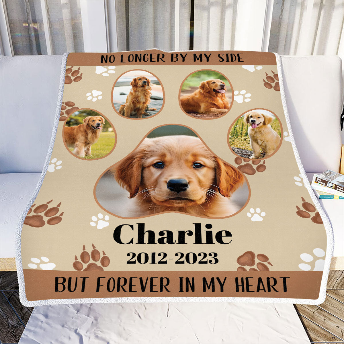 Petthouse | Pet Memorial Custom Photo Fleece Blanket, Pet Forever In My Heart Throw Blanket, Pet Paw Blankets