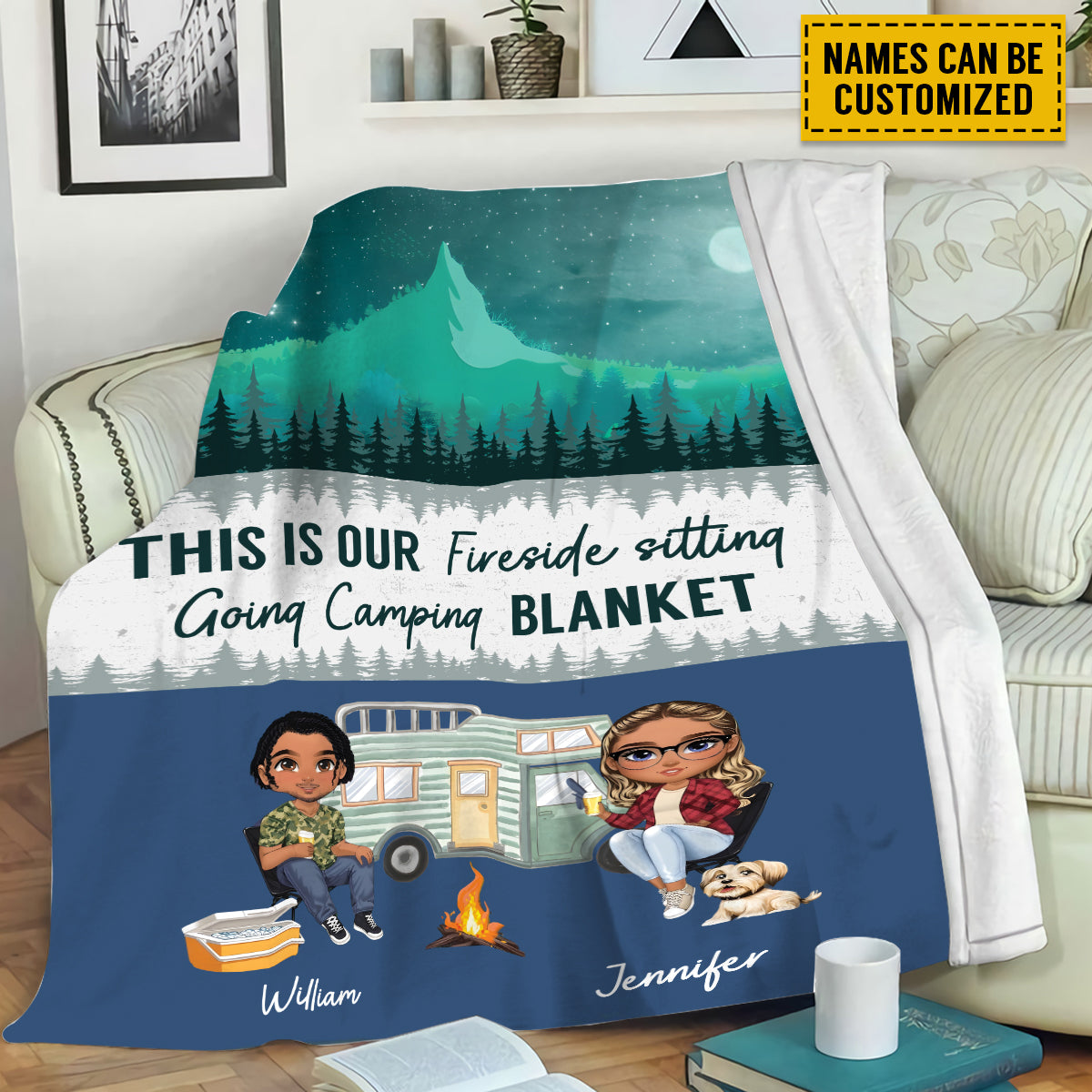 Petthouse | Personalized Camping Couple Blanket, Camping Lover Fleece Blanket, Camper Throw Blanket, Nature Lover