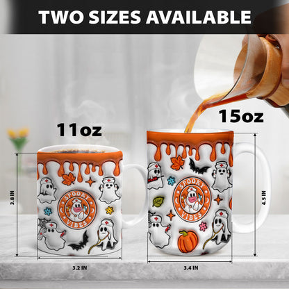 Petthouse | Halloween Ghost Nurse 3d Inflated Effect Printed Mug, Cute Ghost Nurse Spooky Vibes Mug