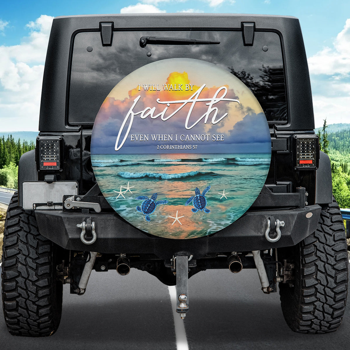 Petthouse | Beach Tire Protector I Will Walk By Faith Spare Tire Cover Turtles Car Accessory Starfish Truck Cover