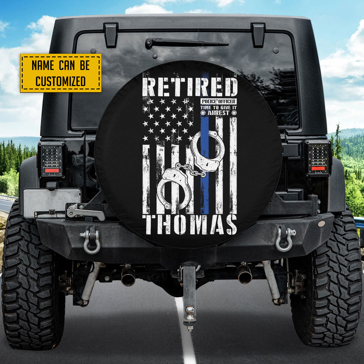 Petthouse | Customized Name Retired Police Officer Us Flag Cuffs Spare Tire Cover Police Pride Car Accessory