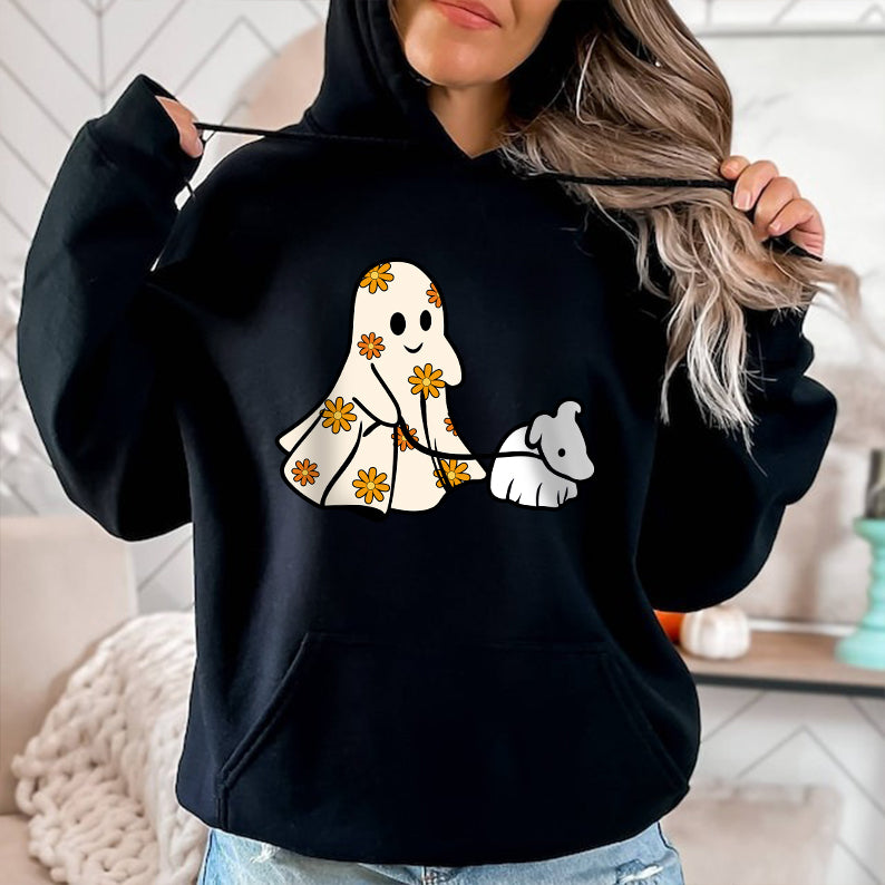 Petthouse | Funny Halloween Ghost Dog Walker Shirt, Cute Spooky Dog Shirt, Ghost And Dog Walking