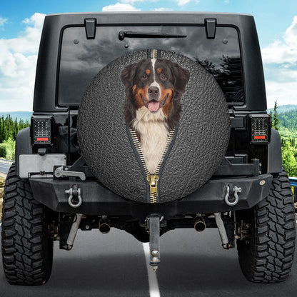 Petthouse | Dog Spare Wheel Cover Waterproof Bernese Mountain Black Leather Zipper Spare Tire Cover Car Decor