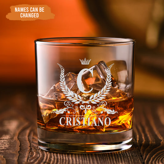 Petthouse | Personalized Whiskey Glass For Men, Birthday Gift, Etched Monogram Rocks Cocktail Glass