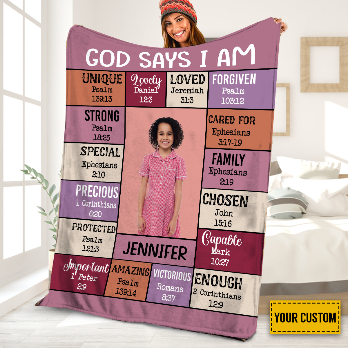 Petthouse | Personalized God Says I Am Victorious Fleece Blanket, Niece Baptism Throw Blanket, Child Of God