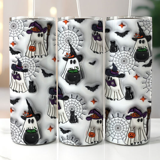 Petthouse | Halloween Ghost Skinny Tumbler, Cute Ghost 3d Inflated Tumbler, Witch Ghost, Ice Coffee Cup