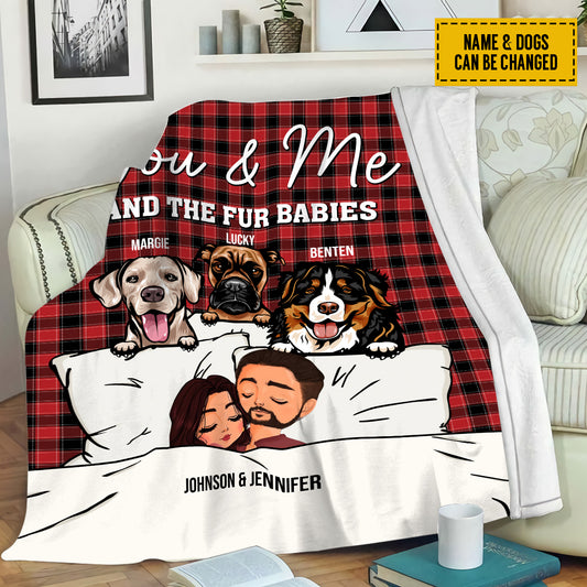 Petthouse | Customized Name Dog Valentine Blanket, You & Me And The Fur Babies Blanket, Custom Dog Throw Blanket