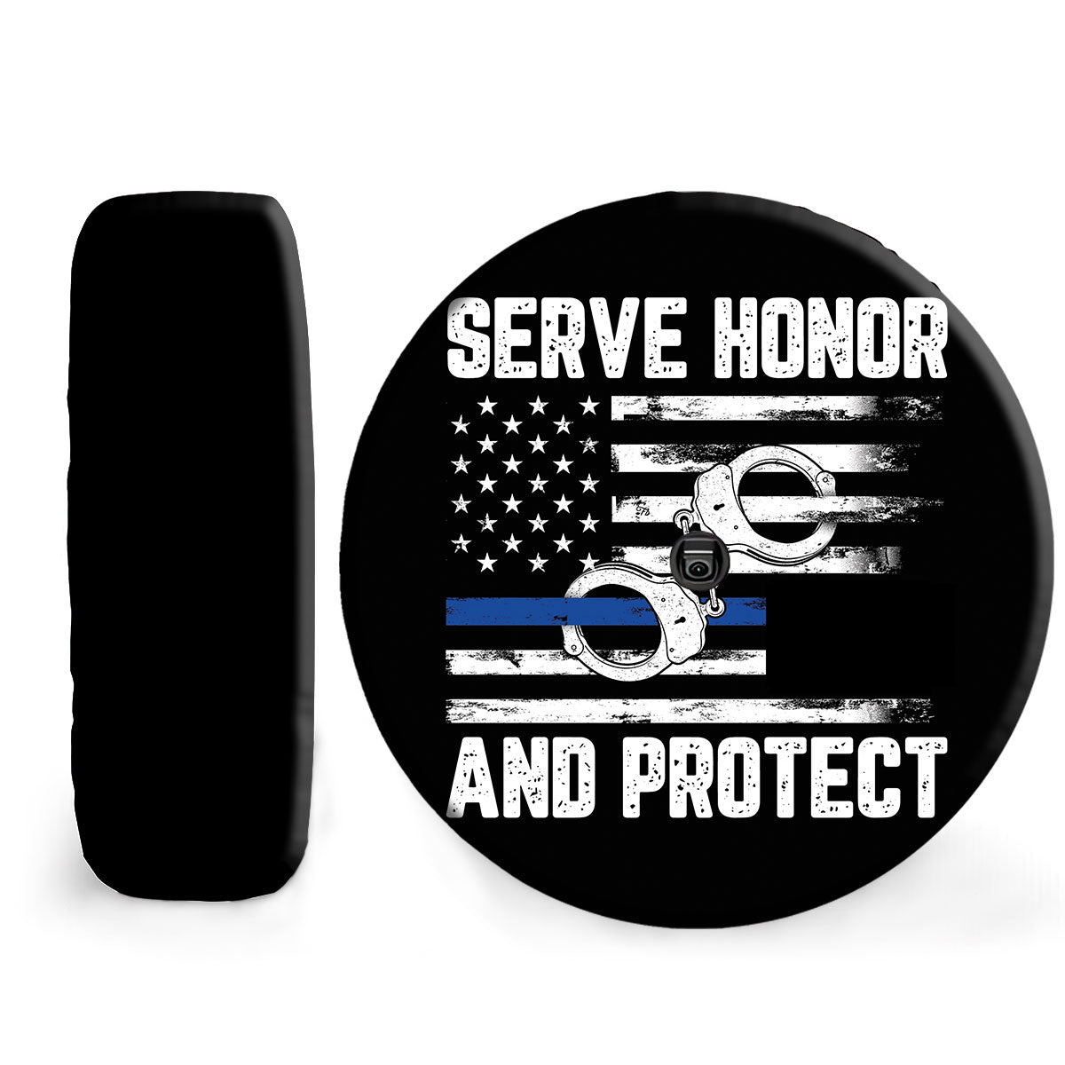 Petthouse | Customized Name Police Serve Honor Flag And Cuffs Spare Tire Cover Patriot Police American Tire