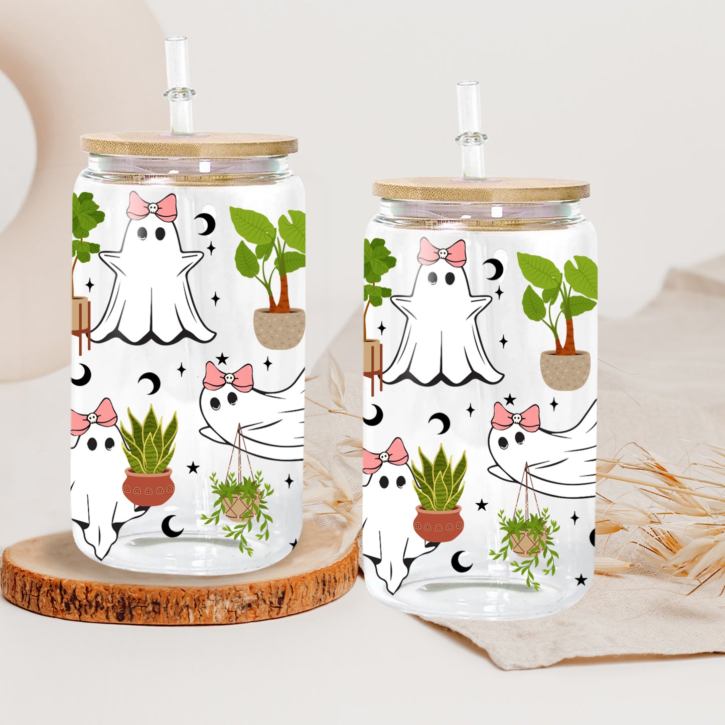 Petthouse | Ghost Plant Lady Glass Can , Halloween Ghost Plant Cup, Ghost Plant Lady Boo, Halloween Plants