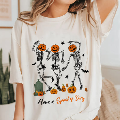 Petthouse | Dancing Skeleton Pumpkin Shirt, Spooky Day Shirt, Halloween Pumpkin Skeleton Dancing Party