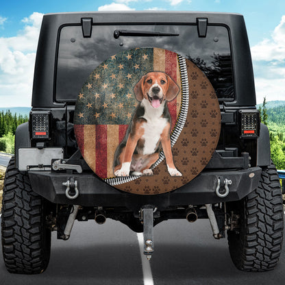 Petthouse | Beagle Dog Spare Tire Cover Grunge Usa Flag Camper Tire Cover Pet Paws Car Tire Protector Dog Mom