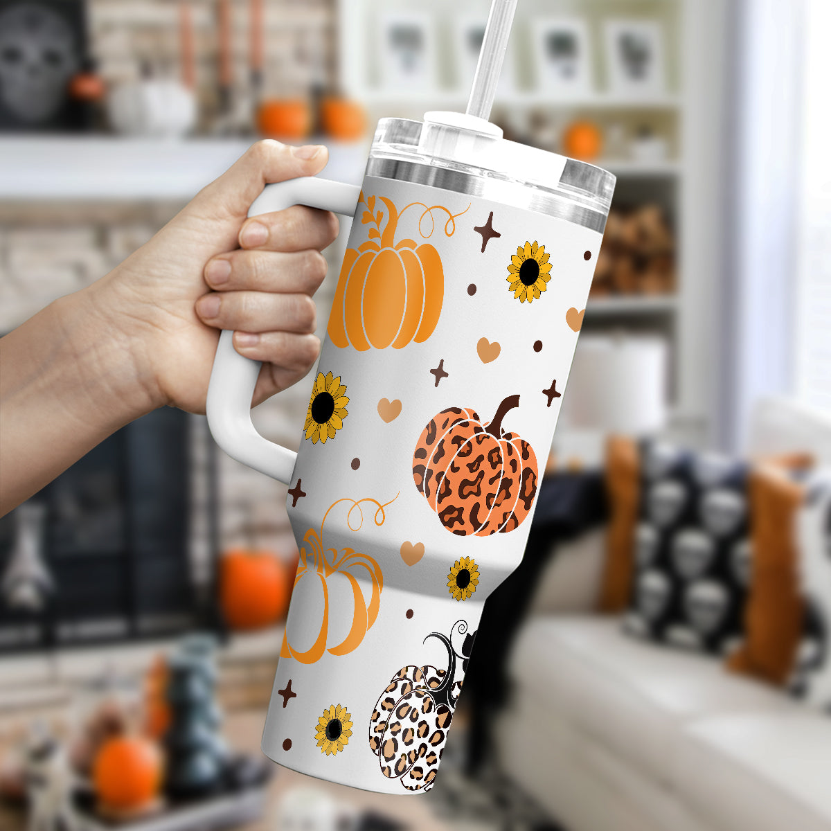 Petthouse | Fall Pumpkins 40oz Tumbler, Fall Coffee Stainless Steel Tumbler, Leopard Pumpkin, Fall Vibes