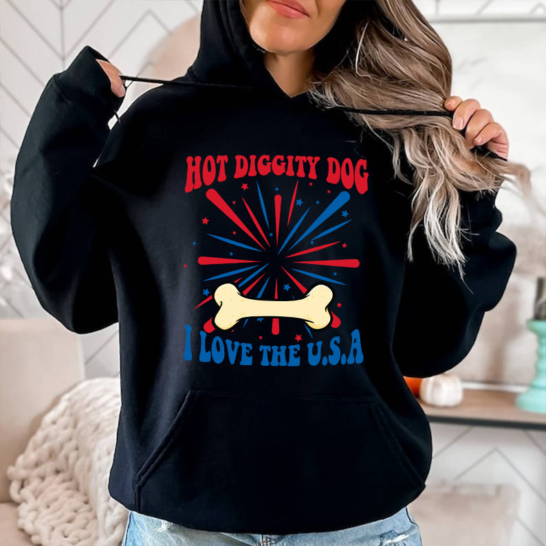 Petthouse | Custom Dog Hot Diggity Dog I Love The Usa Shirt, Independence Day Shirt, Gift For Dog Lovers