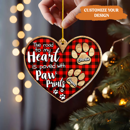 Petthouse | Personalized Dog Ornament, The Road To My Heart Is Paved With Paw Prints, Gift For Dog Lover